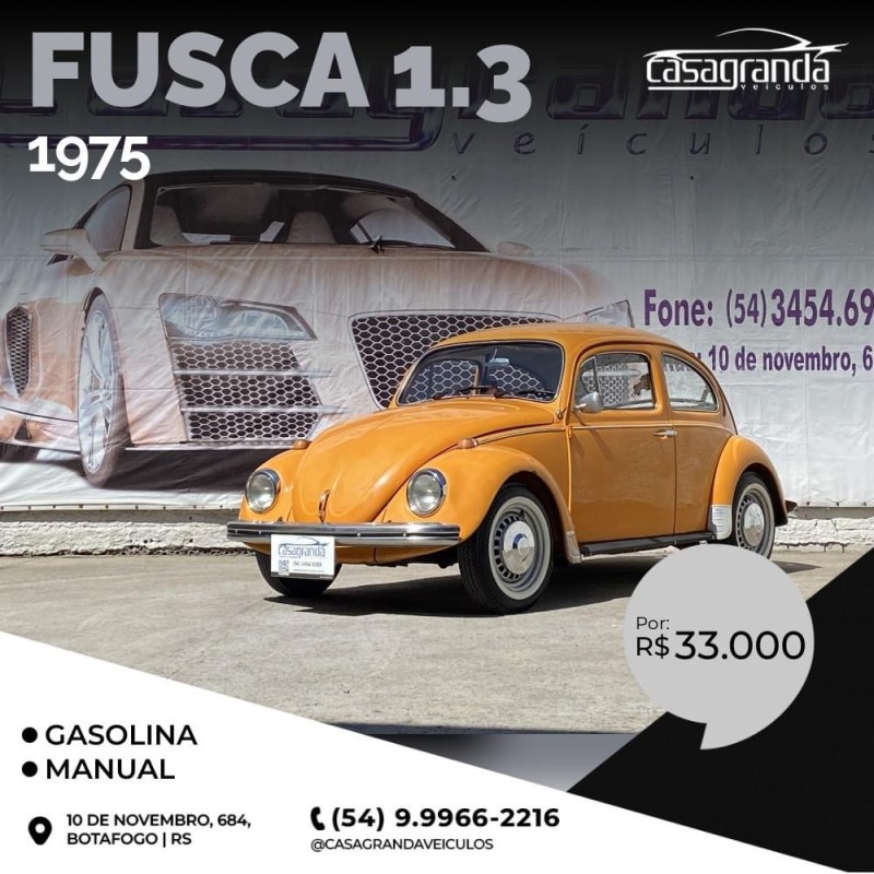 FUSCA 1.3 8V GASOLINA 2P MANUAL - 1975 - BENTO GONçALVES