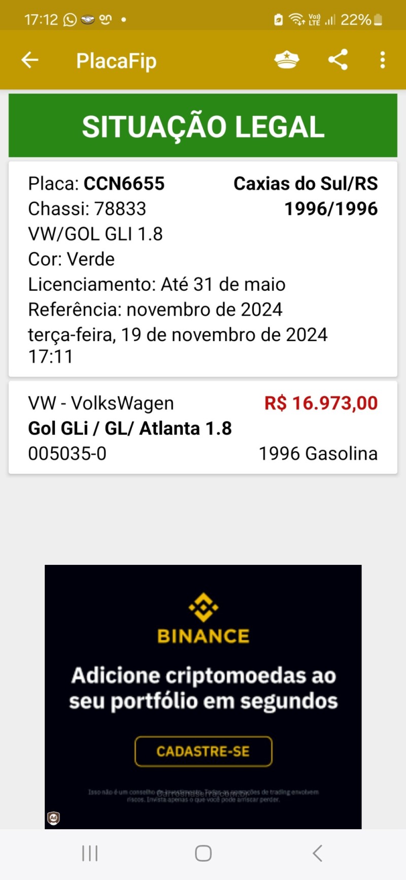 GOL 1.8 GLI 8V GASOLINA 2P MANUAL - 1996 - CAXIAS DO SUL