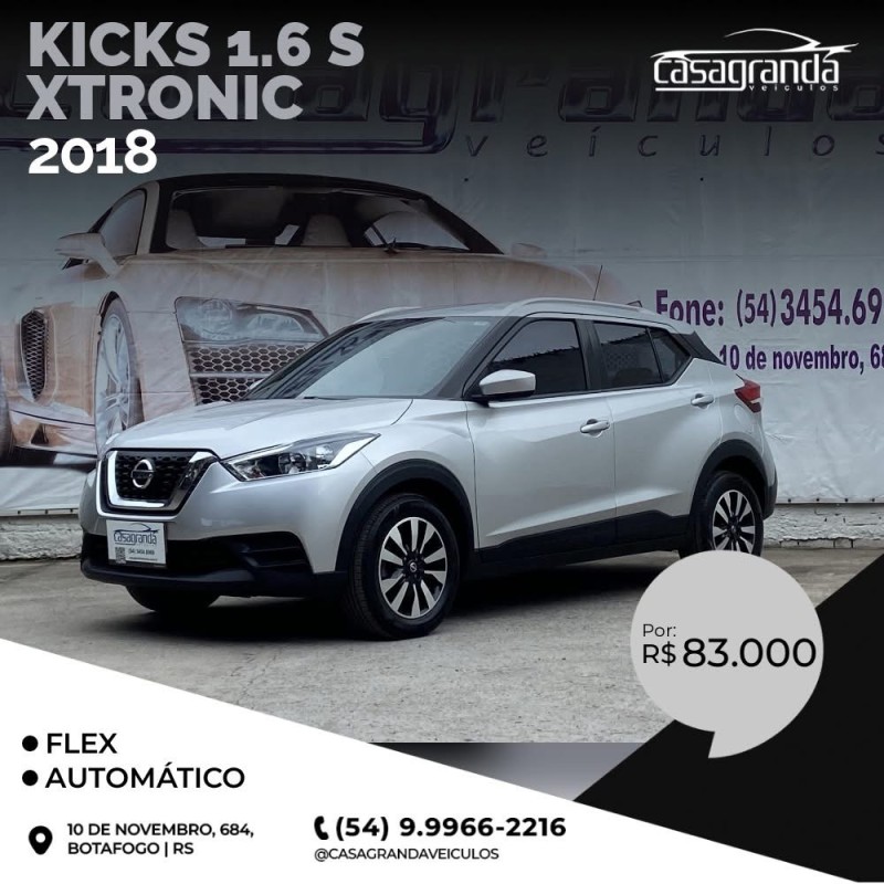 kicks 1.6 16v flex s xtronic 4p automatico 2018 bento goncalves