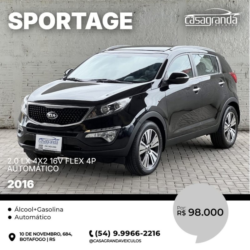 sportage 2.0 lx 4x2 16v flex 4p automatico 2016 bento goncalves