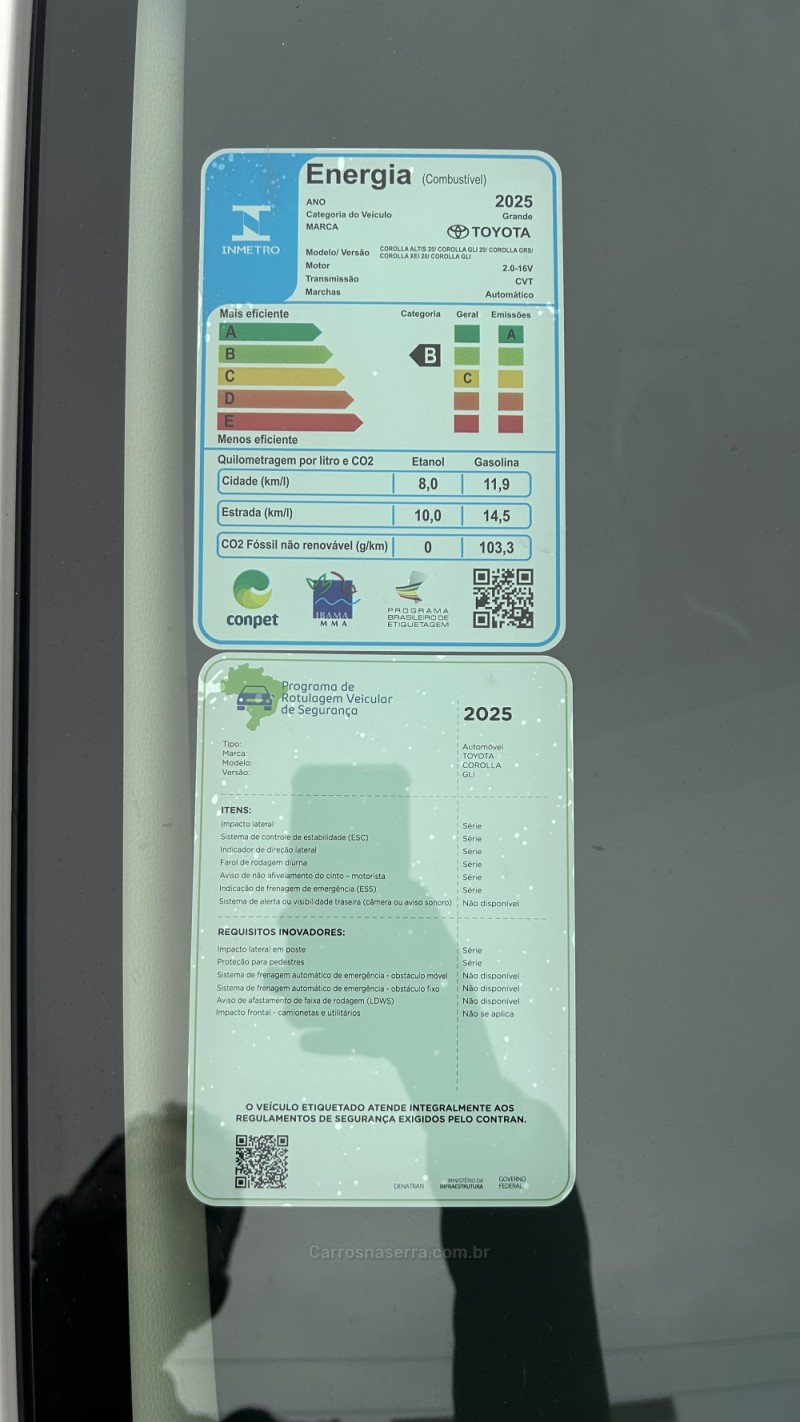 COROLLA 1.6 GLI 16V GASOLINA 4P AUTOMÁTICO - 2026 - GRAVATAí