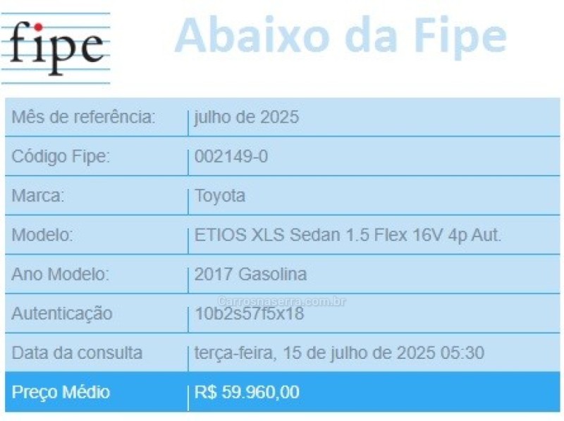 ETIOS 1.5 XLS SEDAN 16V FLEX 4P AUTOMÁTICO - 2017 - BENTO GONçALVES