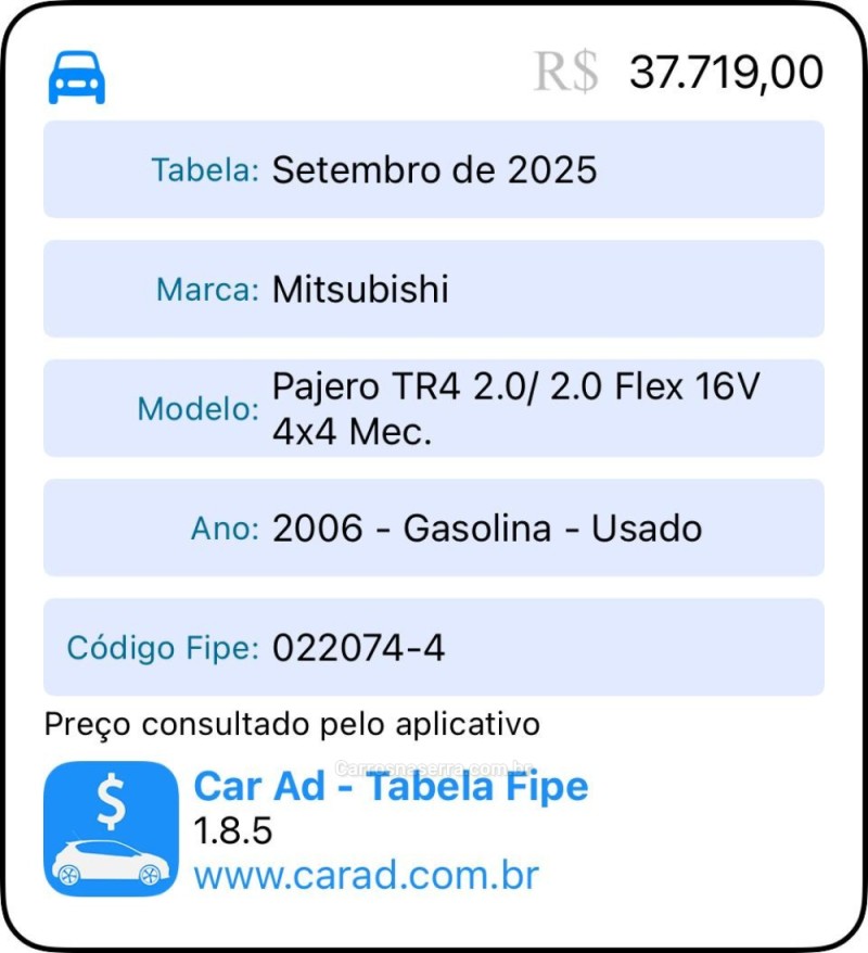 PAJERO TR4 2.0 4X4 16V 140CV FLEX 4P MANUAL - 2006 - ESTâNCIA VELHA
