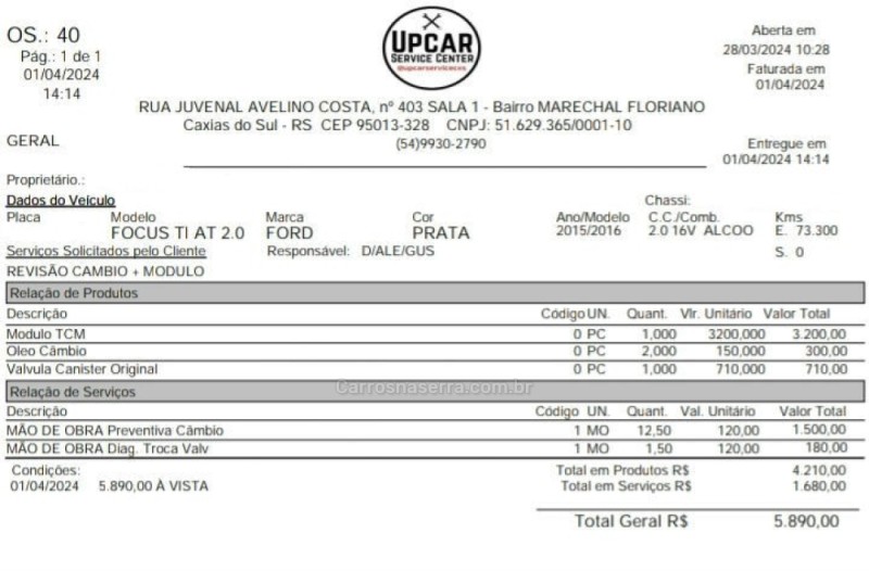 FOCUS 2.0 TITANIUM 16V FLEX 4P AUTOMÁTICO - 2016 - BENTO GONçALVES