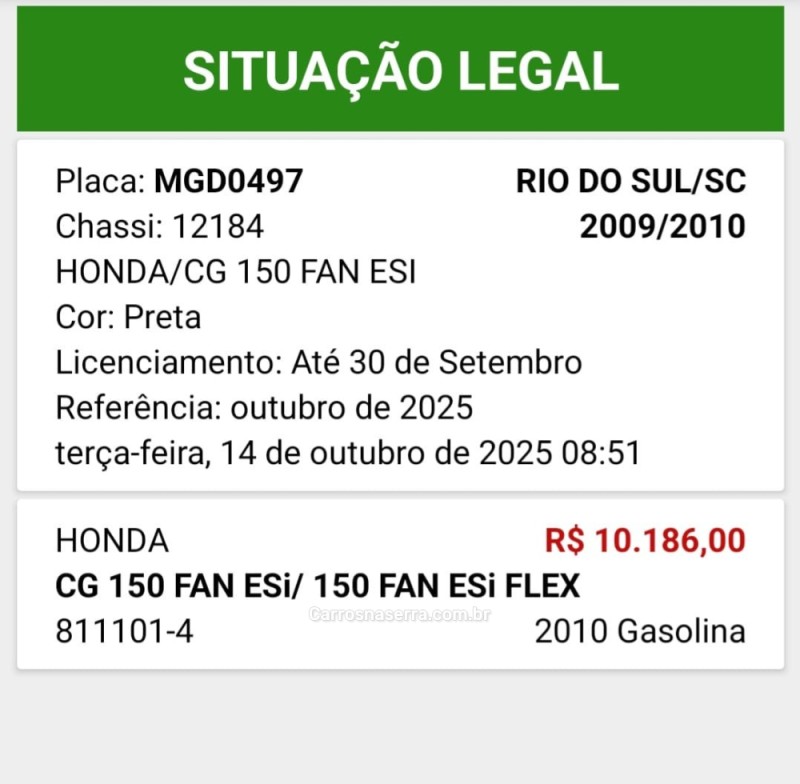 CG 150 FAN ESI - 2010 - VERANóPOLIS