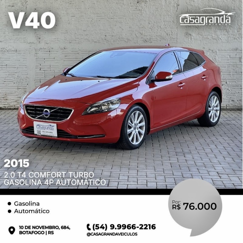 v40 2.0 t4 comfort turbo gasolina 4p automatico 2015 bento goncalves