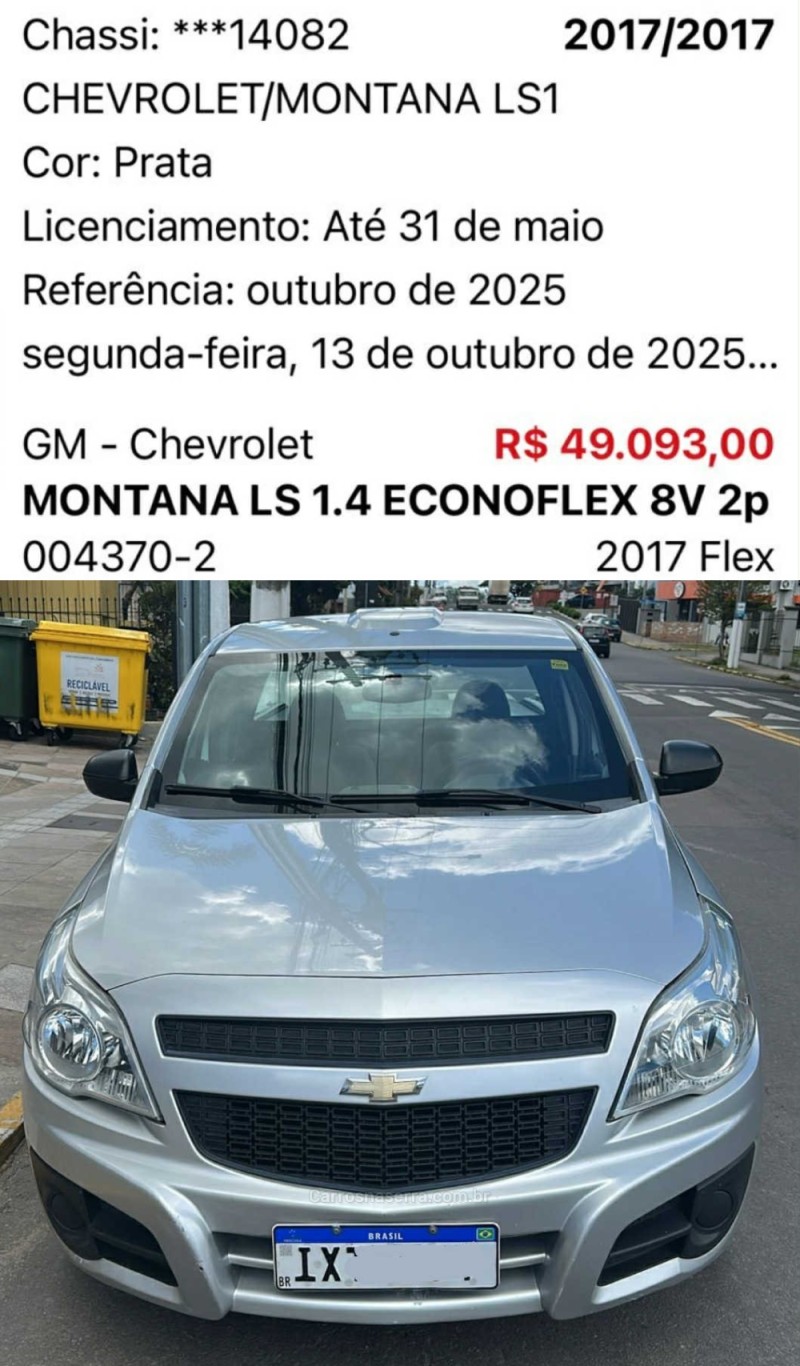 MONTANA 1.4 MPFI LS CS 8V FLEX 2P MANUAL - 2017 - BENTO GONçALVES