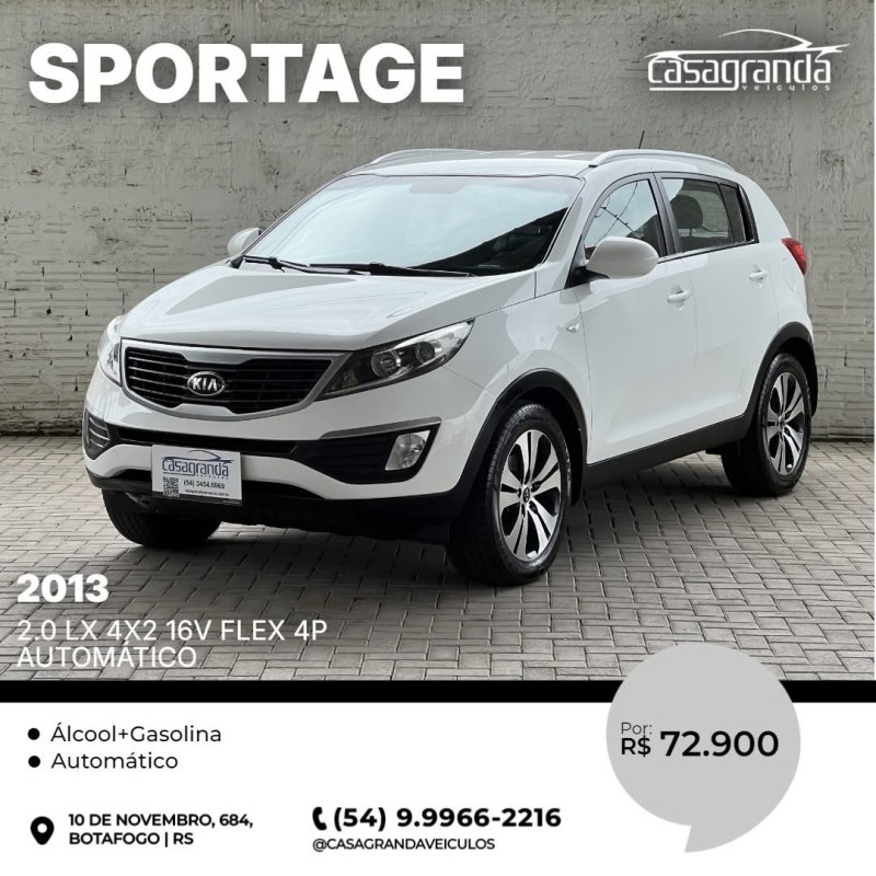 sportage 2.0 lx 4x2 16v flex 4p automatico 2013 bento goncalves