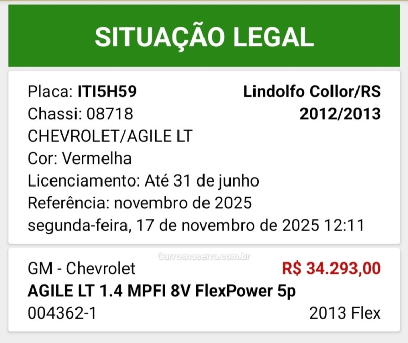 AGILE 1.4 MPFI LT 8V FLEX 4P MANUAL - 2012 - BENTO GONçALVES