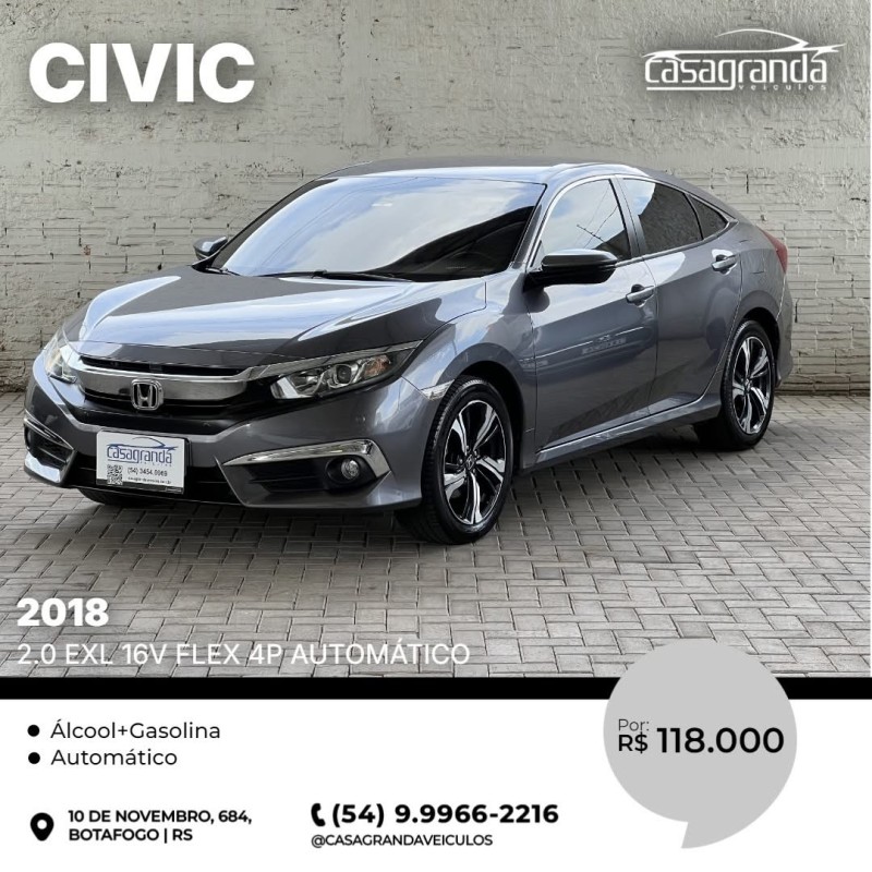 civic 2.0 exl 16v flex 4p automatico 2018 bento goncalves