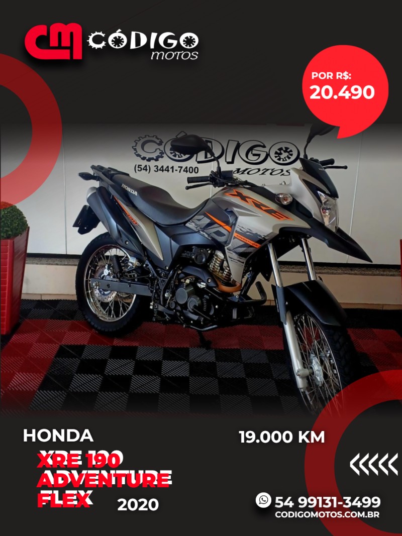 HONDA - XRE 190 ADVENTURE FLEX - 2020/2020 - Prata - R$ 20.490,00