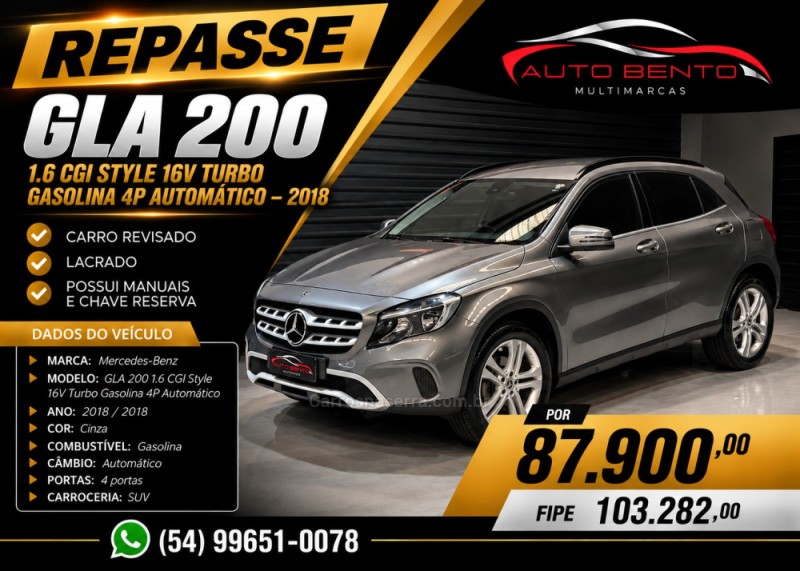 GLA 200 1.6 CGI STYLE 16V TURBO GASOLINA 4P AUTOMÁTICO