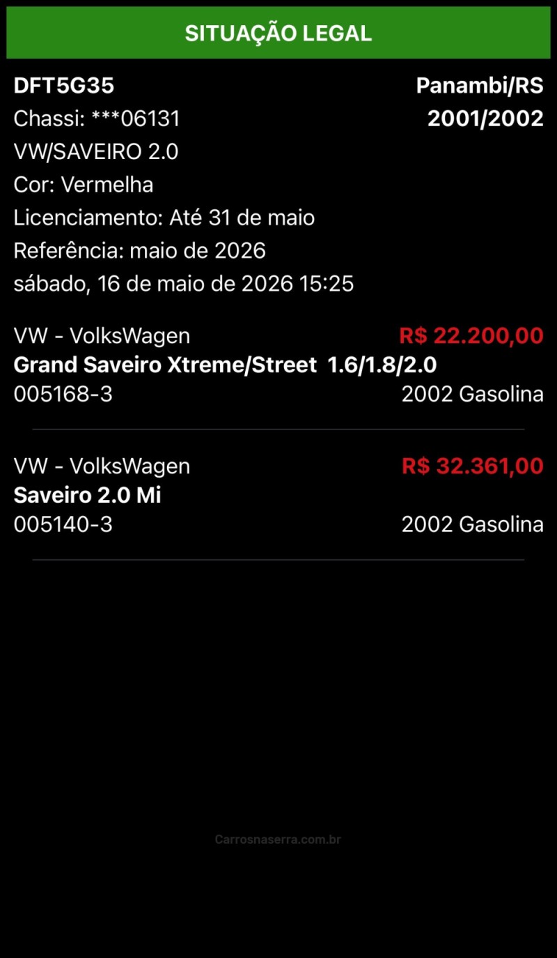 SAVEIRO 2.0 MI CS 8V GASOLINA 2P MANUAL G.III - 2002 - CAXIAS DO SUL