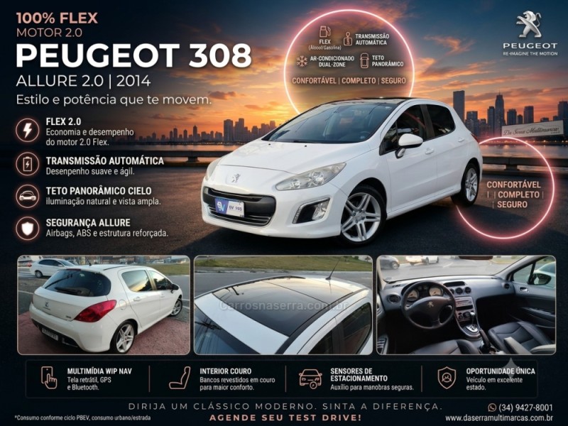308 2.0 allure 16v flex 4p automatico 2014 farroupilha