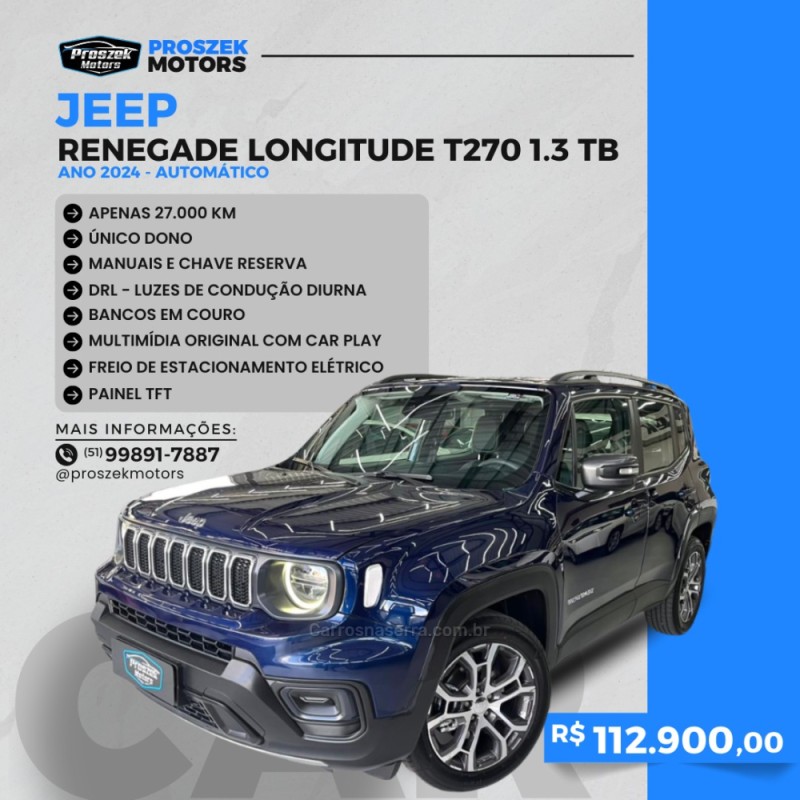 renegade 1.3 16v longitude t270 turbo 4x2 flex 4p automatico 2024 canoas
