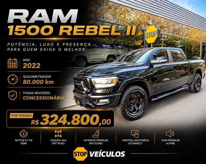 1500 rebel 5.7 hemi v8 cd 4x4 gasolina 4p automatica 2022 dois irmaos