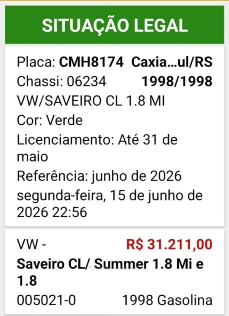 SAVEIRO 1.8 MI SUMMER CS 8V GASOLINA 2P MANUAL - 1998 - CAXIAS DO SUL