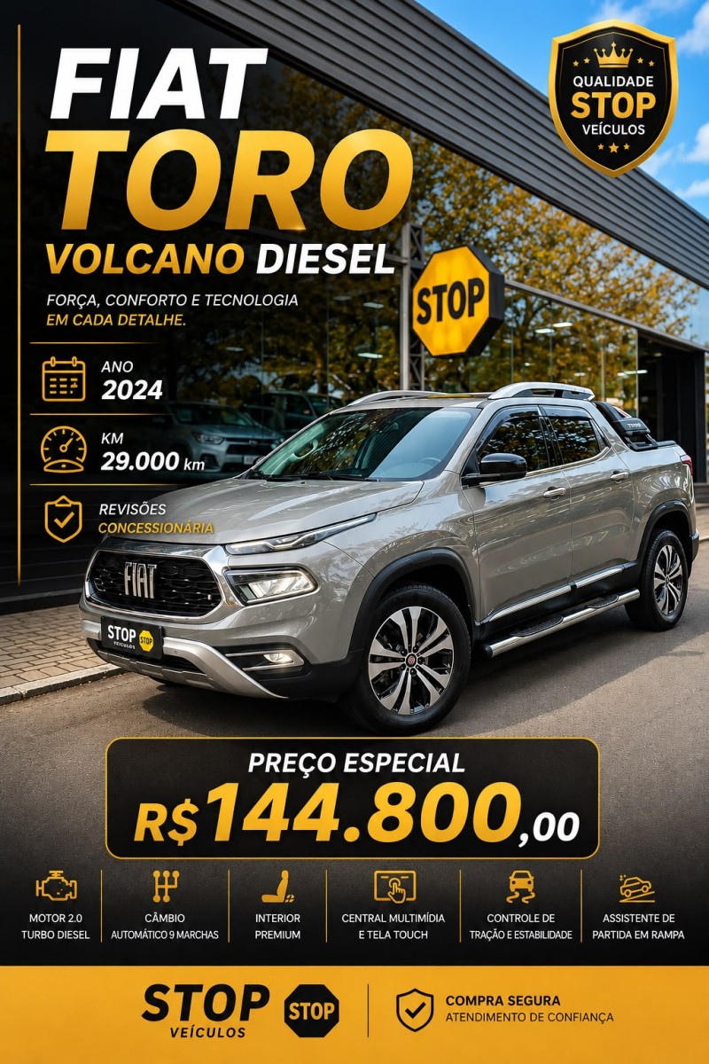 TORO 2.0 16V TURBO DIESEL VOLCANO AT9 4X4 AUTOMÁTICO - 2024 - DOIS IRMãOS