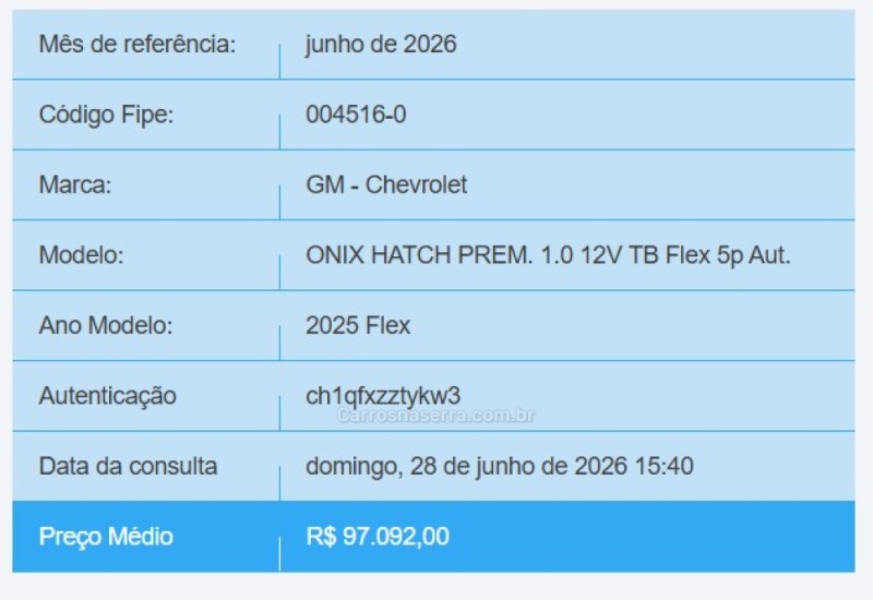 ONIX 1.0	PREMIER PLUS 12V TURBO FLEX 4P AUTOMÁTICO - 2025 - PASSO FUNDO