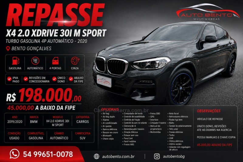 x4 2.0 xdrive 30i m sport turbo gasolina 4p automatico 2020 bento goncalves