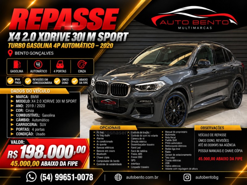 X4 2.0 XDRIVE 30I M SPORT TURBO GASOLINA 4P AUTOMÁTICO