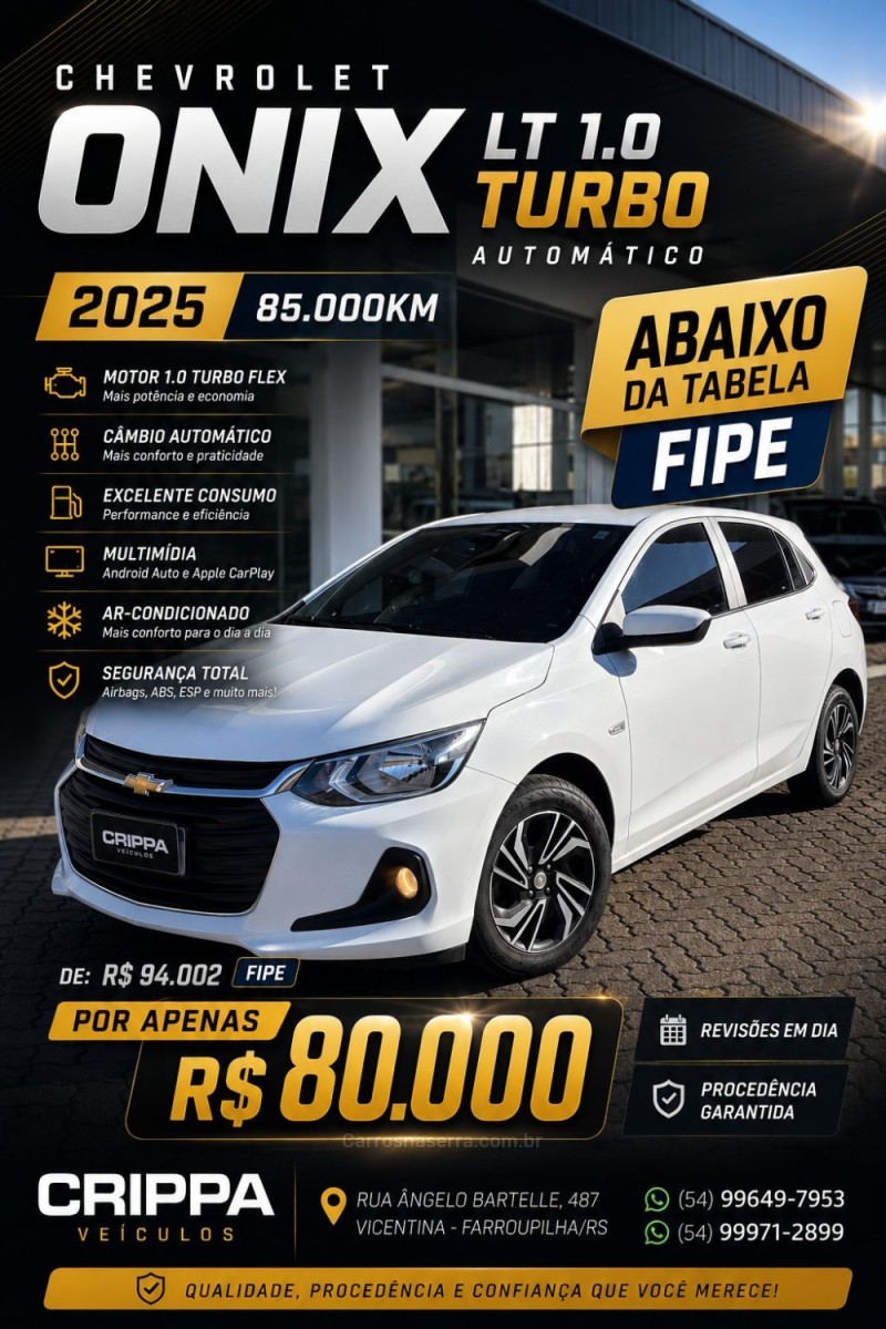 onix 1.0 lt 8v turbo flex 4p automatico 2025 farroupilha