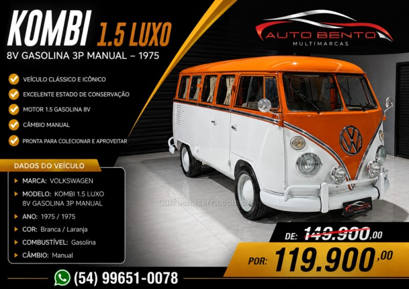 kombi 1.5 luxo 8v gasolina 3p manual 1975 bento goncalves