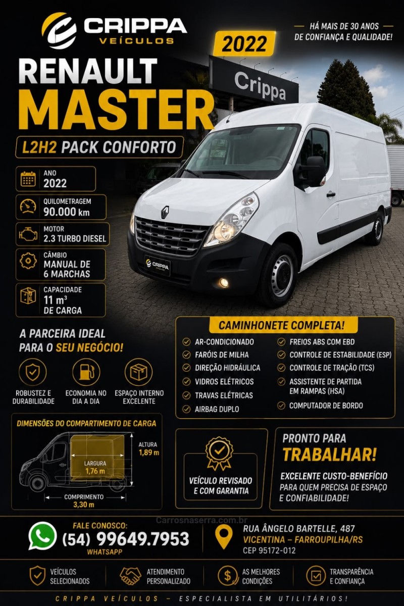 master 2.3 grand furgao l2h2 16v turbo intercooler diesel 4p manual 2022 farroupilha