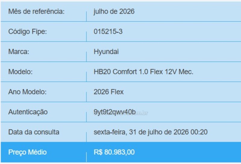 HB20 1.0 COMFORT 12V FLEX 4P MANUAL - 2026 - PASSO FUNDO