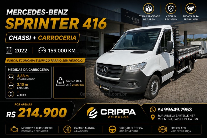 sprinter 2.2 chassi 416 longo turbo diesel 3p manual 2022 farroupilha