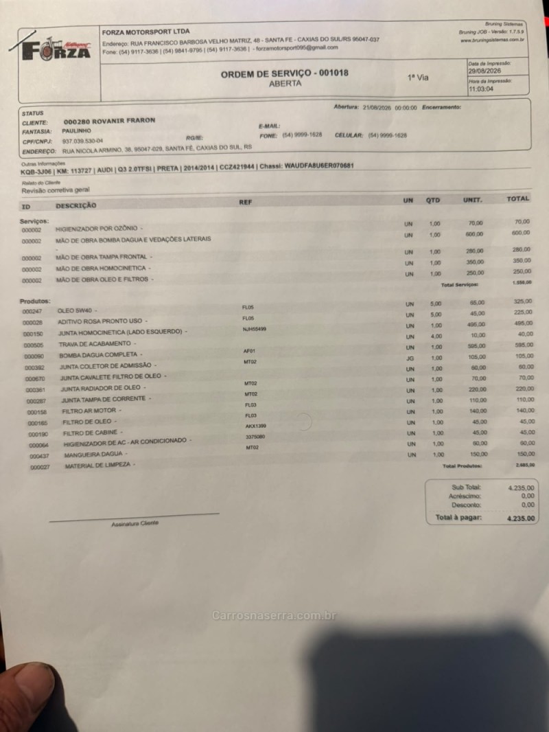 Q3 2.0 TFSI PERFORMANCE QUATTRO GASOLINA 4P AUTOMÁTICO - 2014 - CAXIAS DO SUL