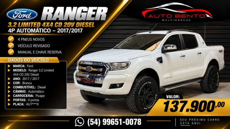 ranger 3.2 limited 4x4 cd 20v diesel 4p automatico 2017 bento goncalves