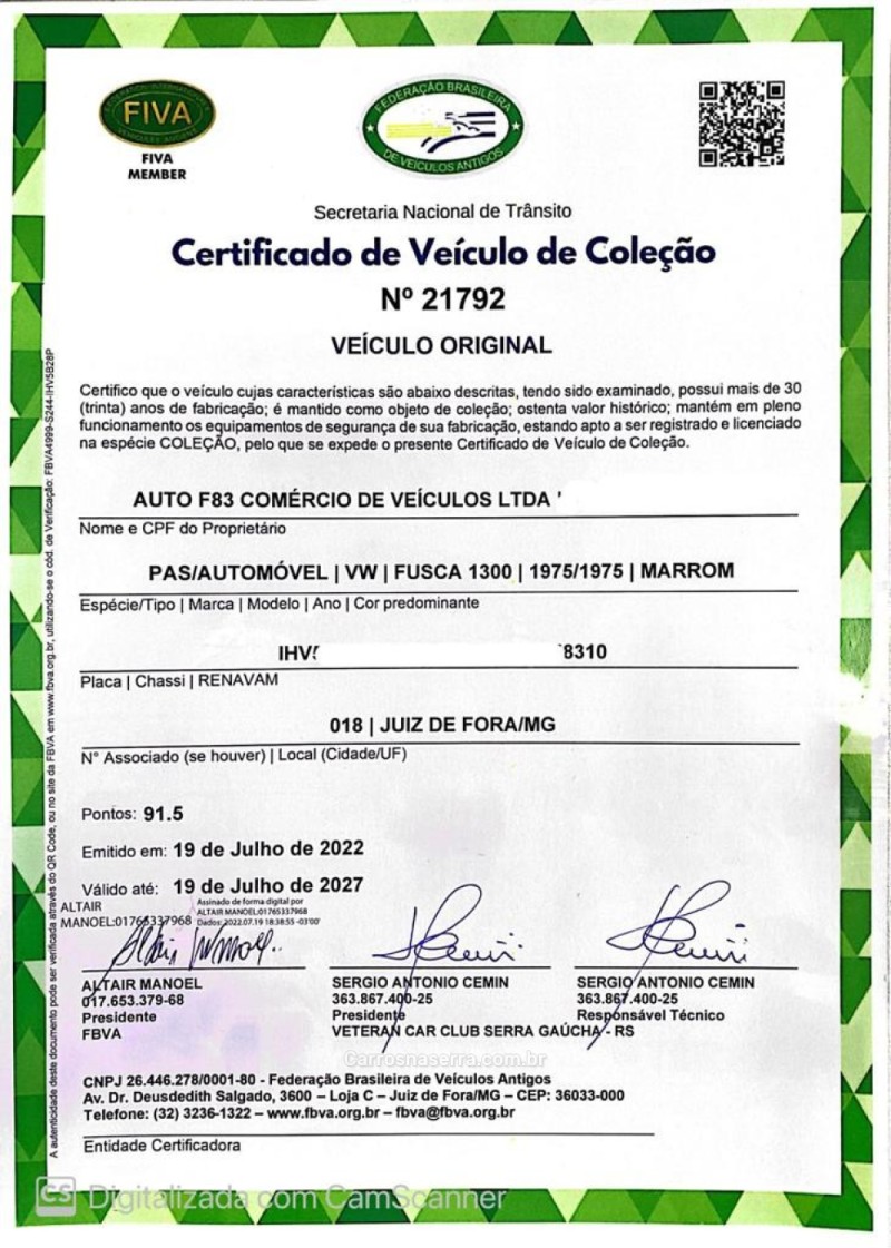 FUSCA 1.3 8V GASOLINA 2P MANUAL - 1975 - CAXIAS DO SUL