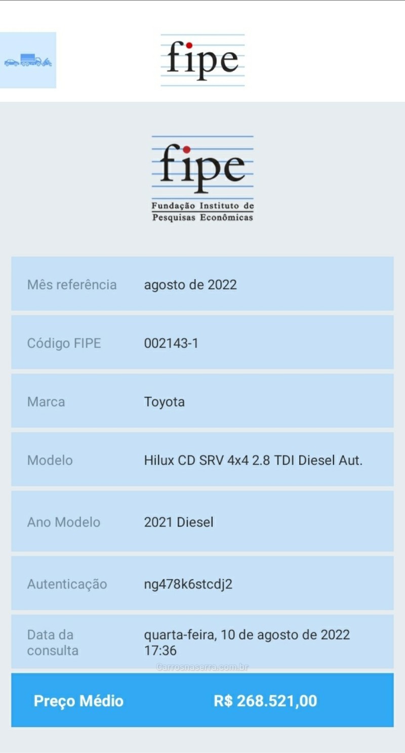 HILUX 2.8 SRV 4X4 CD 16V DIESEL 4P AUTOMÁTICO - 2021 - CAXIAS DO SUL