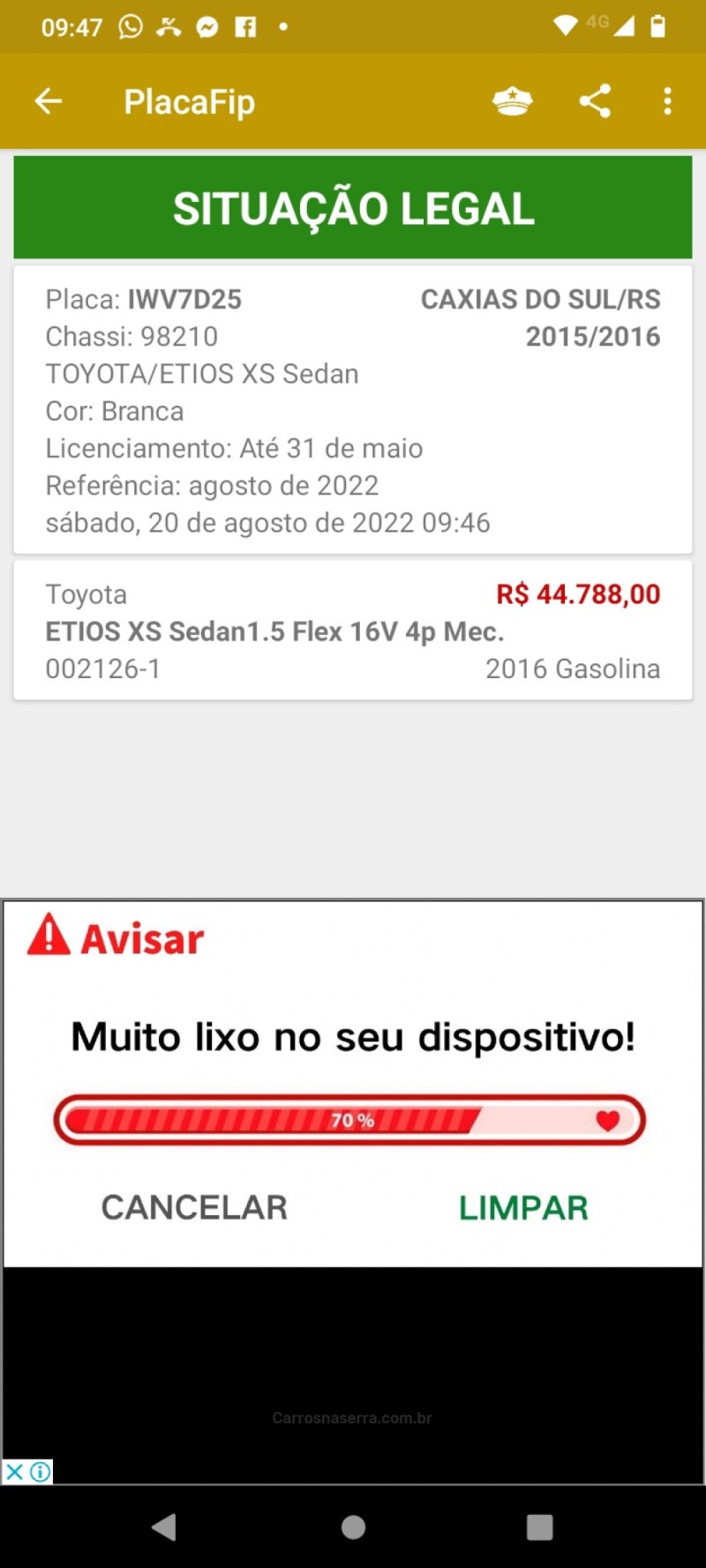 ETIOS 1.5 XS SEDAN 16V FLEX 4P MANUAL - 2016 - CAXIAS DO SUL
